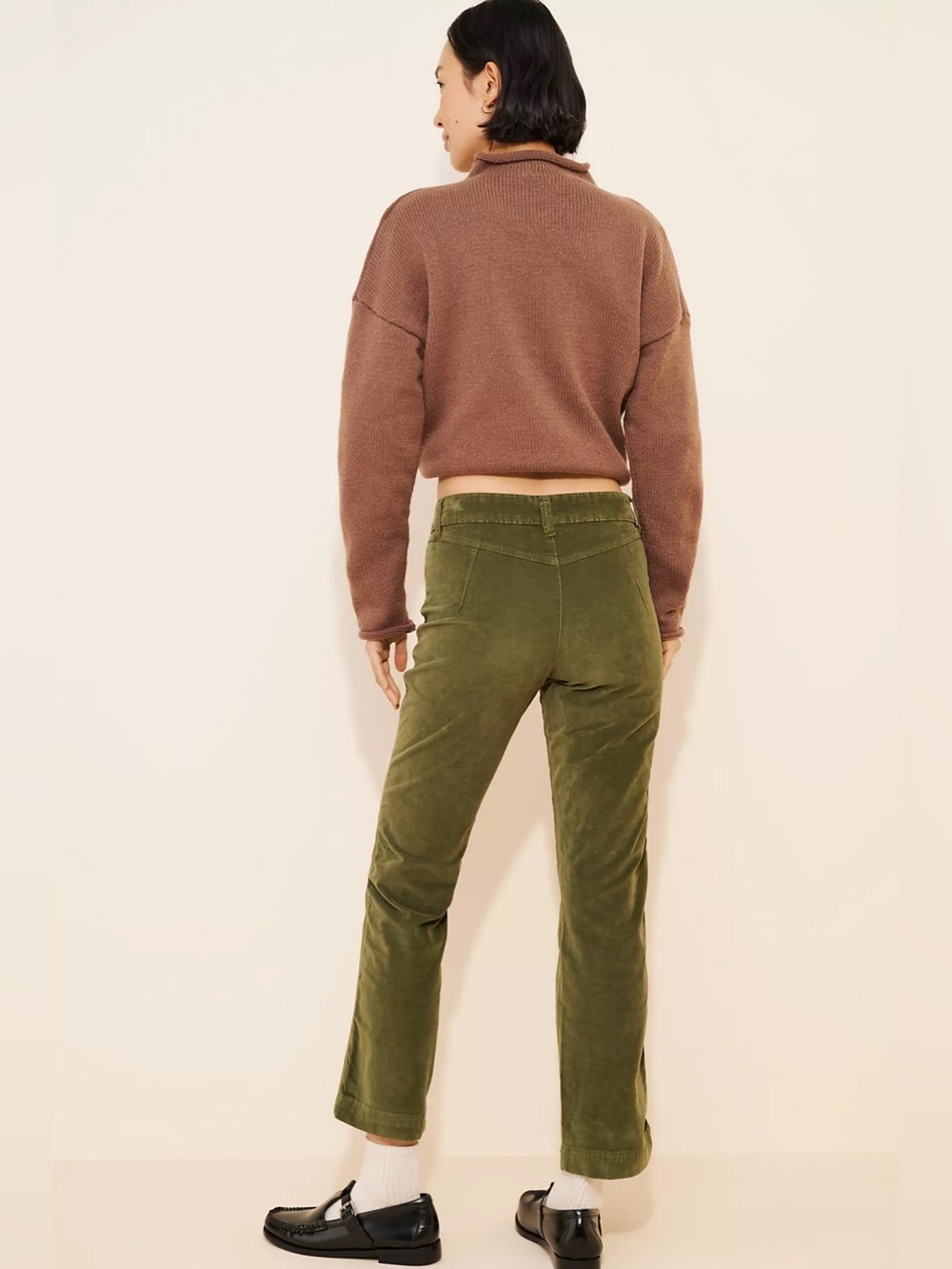 NWT Free People High Time Velvet Kick Flare Pants Olive Green - Picture 2 of 12